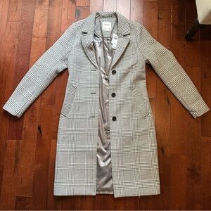 Abercrombie & Fitch Grey and White Wool Blend Plaid Coat ( size tall)